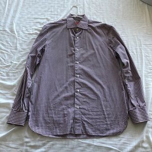 Isaia Men’s Red Checkered Dress Shirt